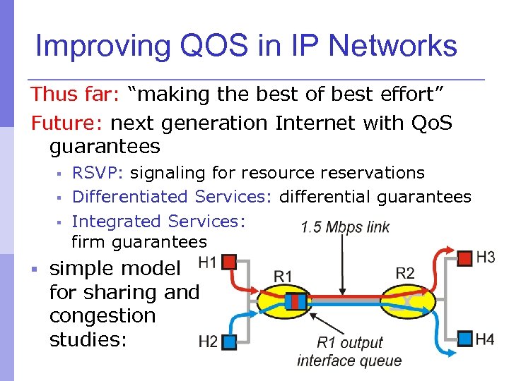 Improving QOS in IP Networks Thus far: “making the best of best effort” Future: