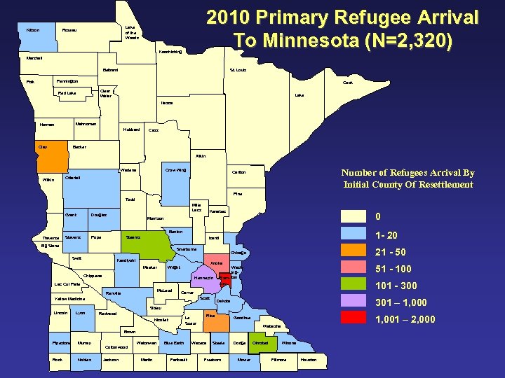 Kittson 2010 Primary Refugee Arrival To Minnesota (N=2, 320) Lake of the Woods Roseau