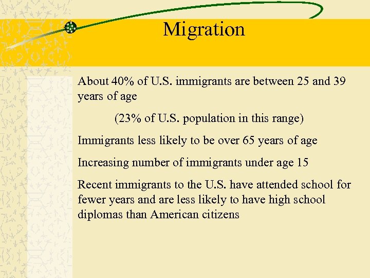 Migration About 40% of U. S. immigrants are between 25 and 39 years of