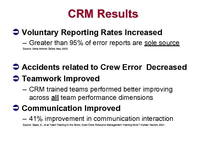 CRM Results Voluntary Reporting Rates Increased – Greater than 95% of error reports are