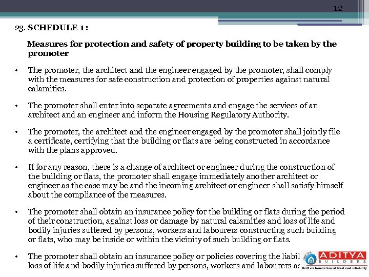 12 23. SCHEDULE 1 : Measures for protection and safety of property building to