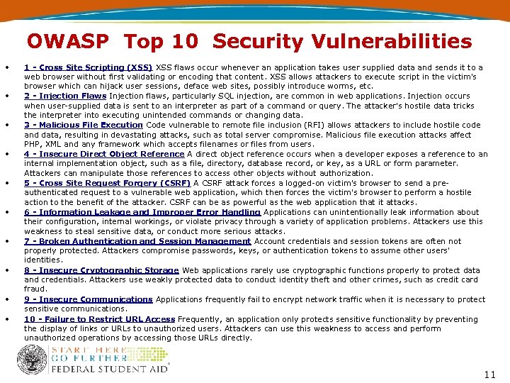 OWASP Top 10 Security Vulnerabilities • • • 1 - Cross Site Scripting (XSS)