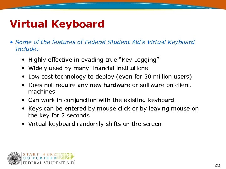 Virtual Keyboard • Some of the features of Federal Student Aid’s Virtual Keyboard Include: