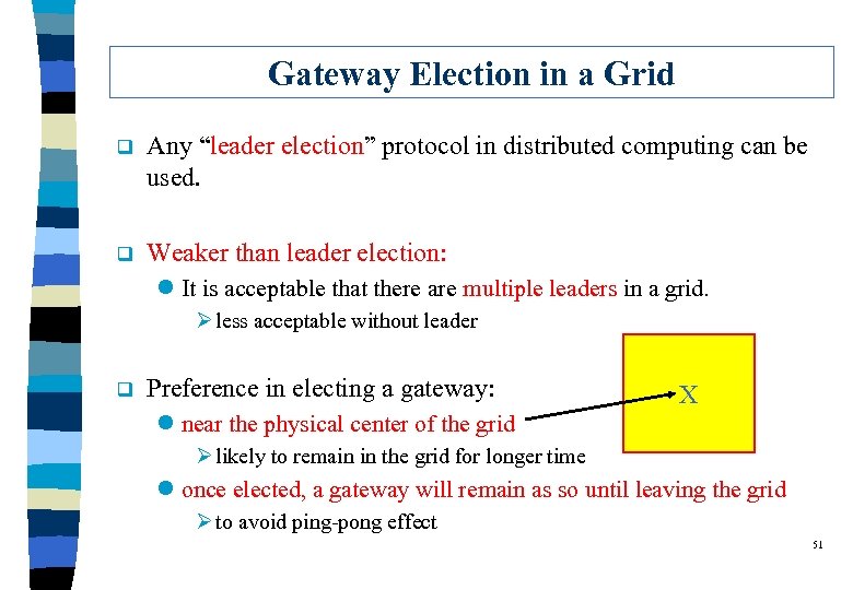 Gateway Election in a Grid q Any “leader election” protocol in distributed computing can