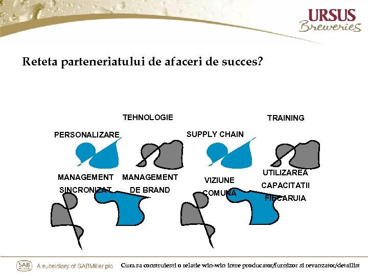 Reteta parteneriatului de afaceri de succes? TEHNOLOGIE TRAINING SUPPLY CHAIN PERSONALIZARE MANAGEMENT VIZIUNE SINCRONIZAT