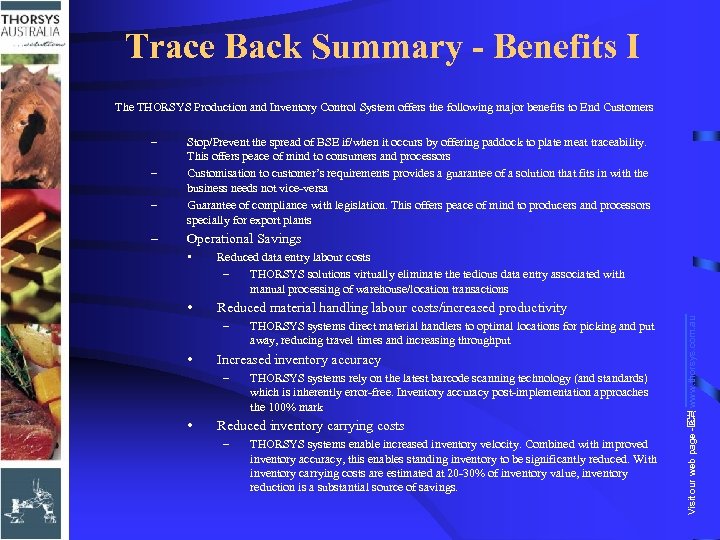 Trace Back Summary - Benefits I The THORSYS Production and Inventory Control System offers