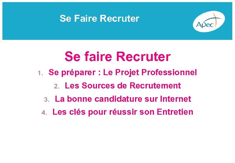 Se Faire Recruter Se faire Recruter Se préparer : Le Projet Professionnel 1. 2.