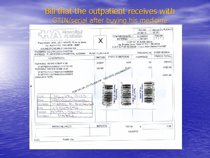 Bill that the outpatient receives with GTIN/serial after buying his medicine 