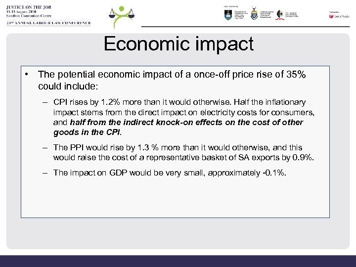 Economic impact • The potential economic impact of a once-off price rise of 35%