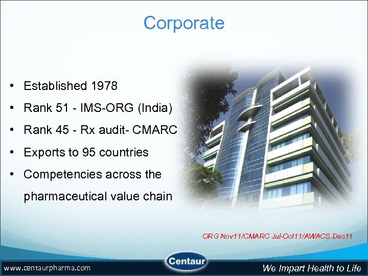 Corporate • Established 1978 • Rank 51 - IMS-ORG (India) • Rank 45 -