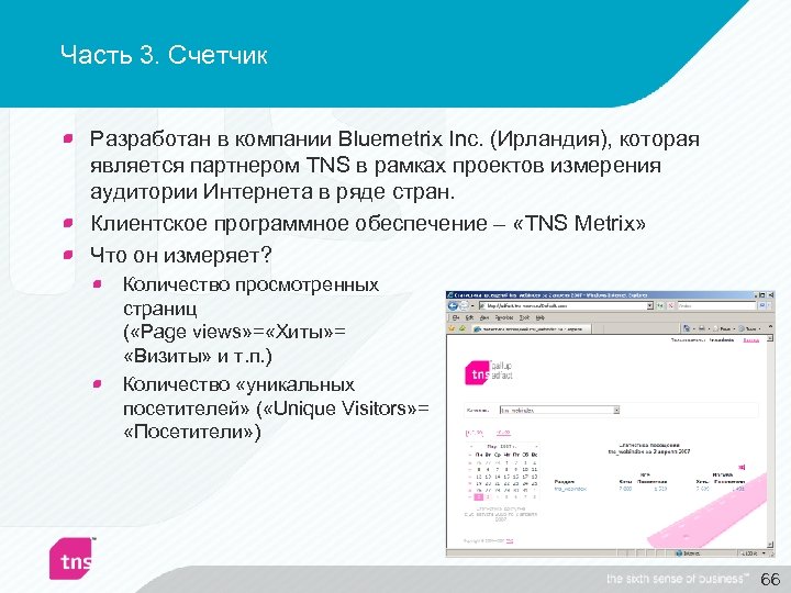 Часть 3. Счетчик Разработан в компании Bluemetrix Inc. (Ирландия), которая является партнером TNS в