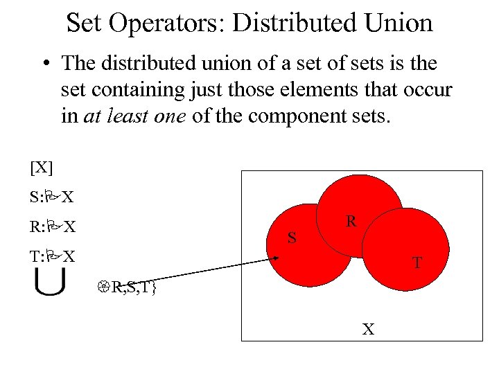 Set Operators: Distributed Union • The distributed union of a set of sets is