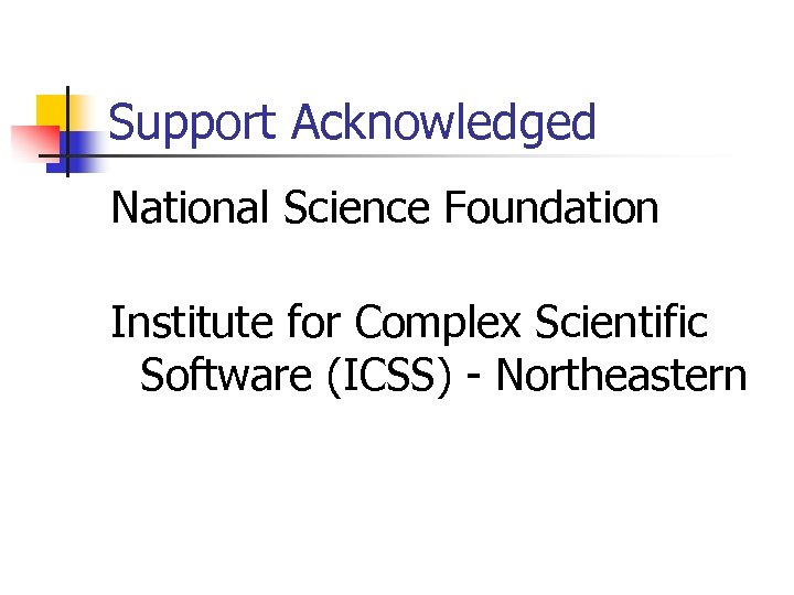 Support Acknowledged National Science Foundation Institute for Complex Scientific Software (ICSS) - Northeastern 