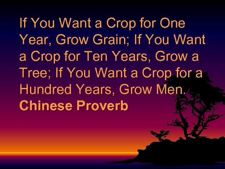If You Want a Crop for One Year, Grow Grain; If You Want a