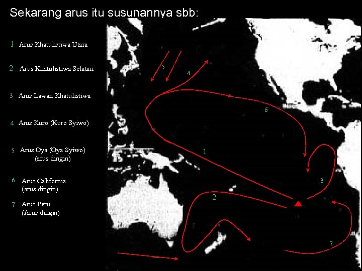 Sekarang arus itu susunannya sbb: 1 Arus Khatulistiwa Utara 2 Arus Khatulistiwa Selatan 5