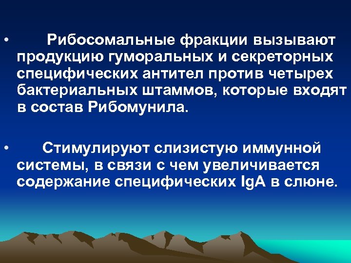  • Рибосомальные фракции вызывают продукцию гуморальных и секреторных специфических антител против четырех бактериальных