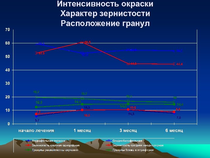 Интенсивность окраски Характер зернистости Расположение гранул 