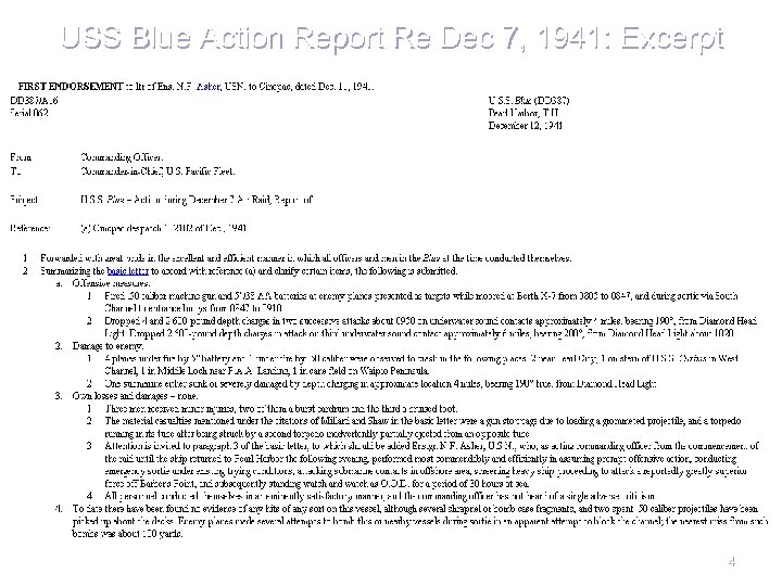 USS Blue Action Report Re Dec 7, 1941: Excerpt 4 