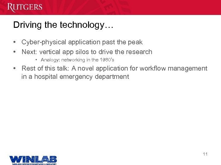 Driving the technology… • Cyber-physical application past the peak • Next: vertical app silos
