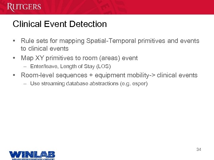 Clinical Event Detection • Rule sets for mapping Spatial-Temporal primitives and events to clinical