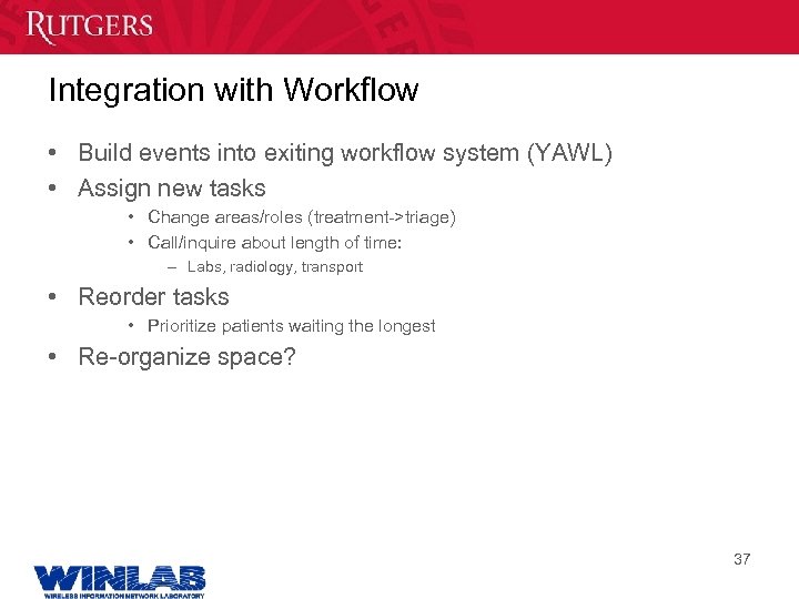 Integration with Workflow • Build events into exiting workflow system (YAWL) • Assign new