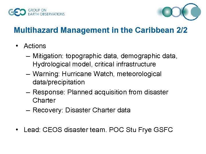 Multihazard Management in the Caribbean 2/2 • Actions – Mitigation: topographic data, demographic data,