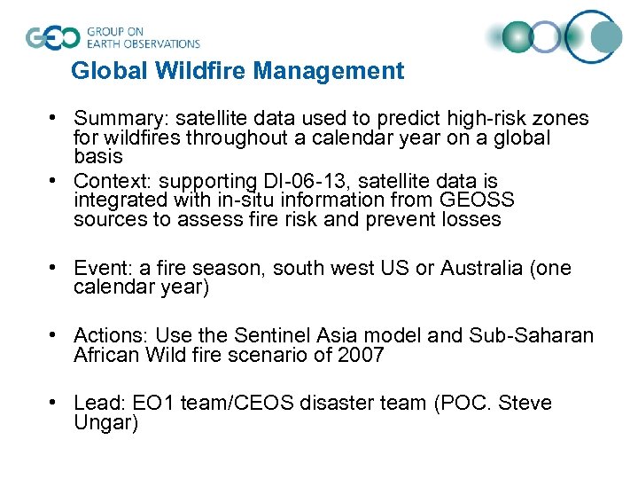 Global Wildfire Management • Summary: satellite data used to predict high-risk zones for wildfires