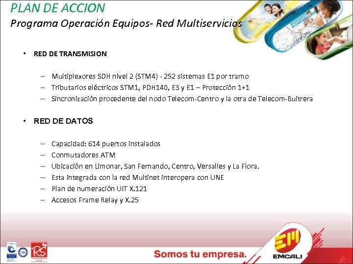 PLAN DE ACCION Programa Operación Equipos- Red Multiservicios • RED DE TRANSMISION – Multiplexores