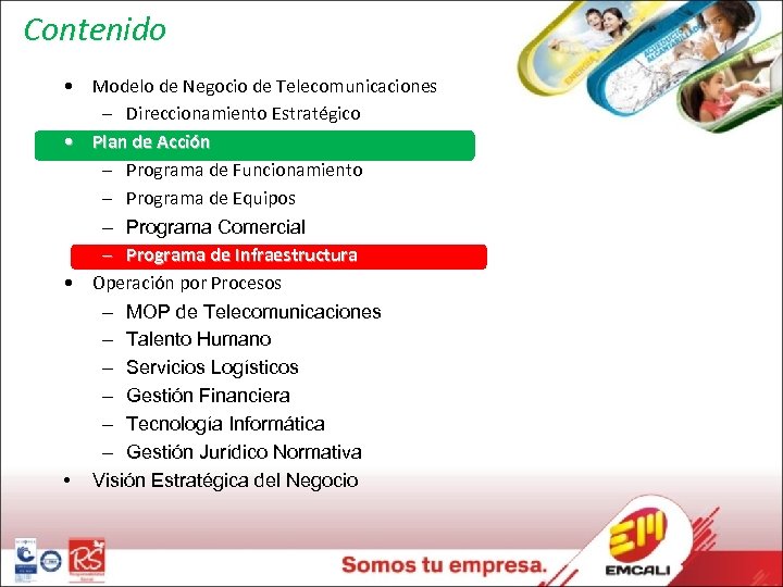 Contenido • Modelo de Negocio de Telecomunicaciones – Direccionamiento Estratégico • Plan de Acción