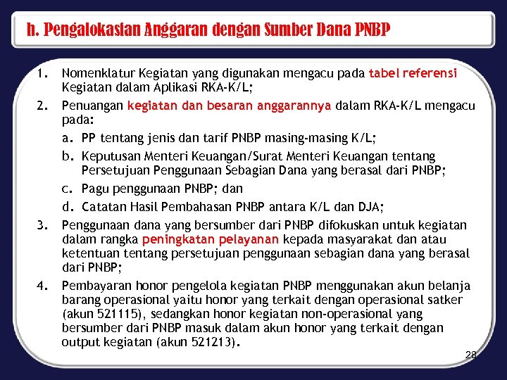 h. Pengalokasian Anggaran dengan Sumber Dana PNBP 1. 2. 3. 4. Nomenklatur Kegiatan yang