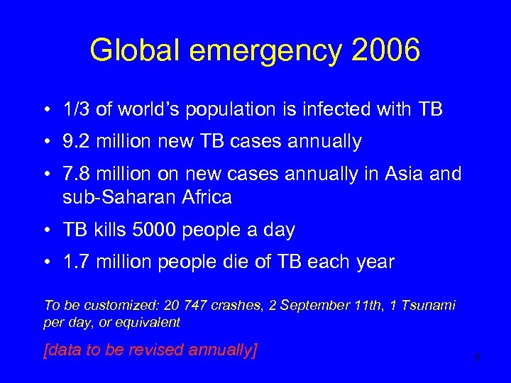 Global emergency 2006 • 1/3 of world’s population is infected with TB • 9.