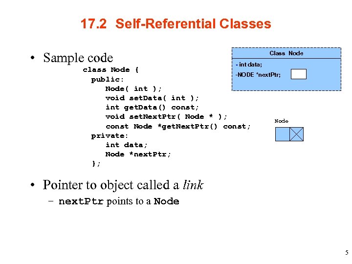 17. 2 Self-Referential Classes • Sample code Class Node - int data; class Node