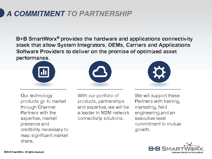 A COMMITMENT TO PARTNERSHIP B+B Smart. Worx® provides the hardware and applications connectivity stack