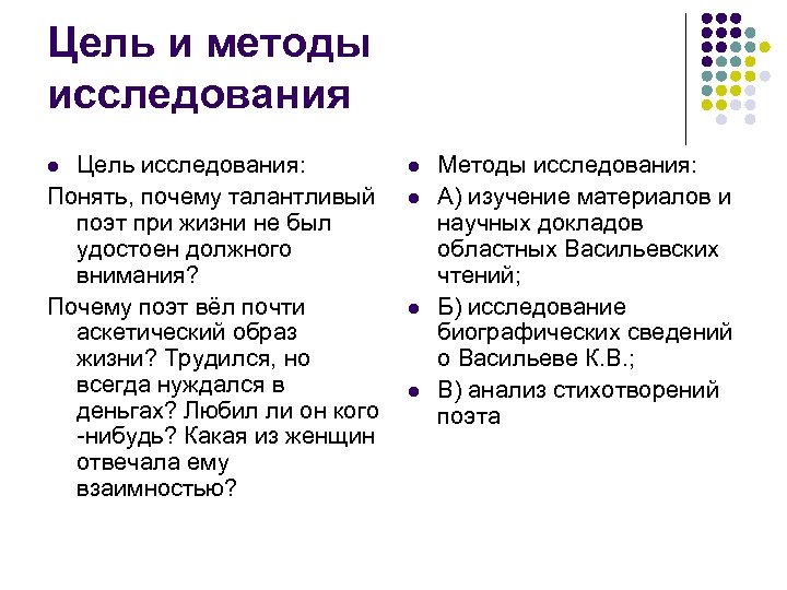 Цель и методы исследования Цель исследования: Понять, почему талантливый поэт при жизни не был