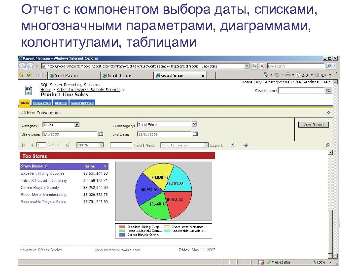 Отчет с компонентом выбора даты, списками, многозначными параметрами, диаграммами, колонтитулами, таблицами Хранилища данных. Анализ