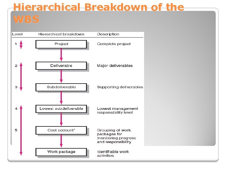 Hierarchical Breakdown of the WBS 