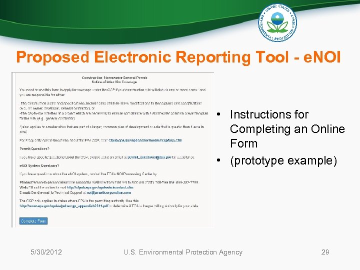 Proposed Electronic Reporting Tool - e. NOI • Instructions for Completing an Online Form
