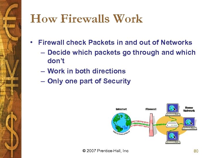 How Firewalls Work • Firewall check Packets in and out of Networks – Decide
