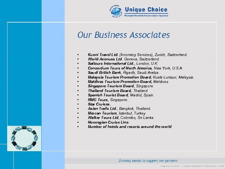 Our Business Associates • • • • • Kuoni Travel Ltd. (Incoming Services), Zurich,