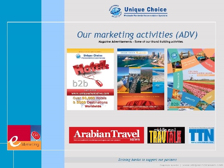 Our marketing activities (ADV) Magazine Advertisements – Some of our Brand Building activities 