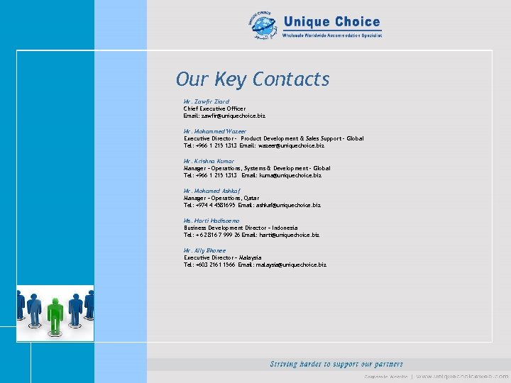 Our Key Contacts Mr. Zawfir Ziard Chief Executive Officer Email: zawfir@uniquechoice. biz Mr. Mohammed