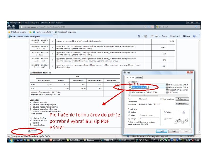 Pre tlačenie formulárov do pdf je potrebné vybrať Bullzip PDF Printer 