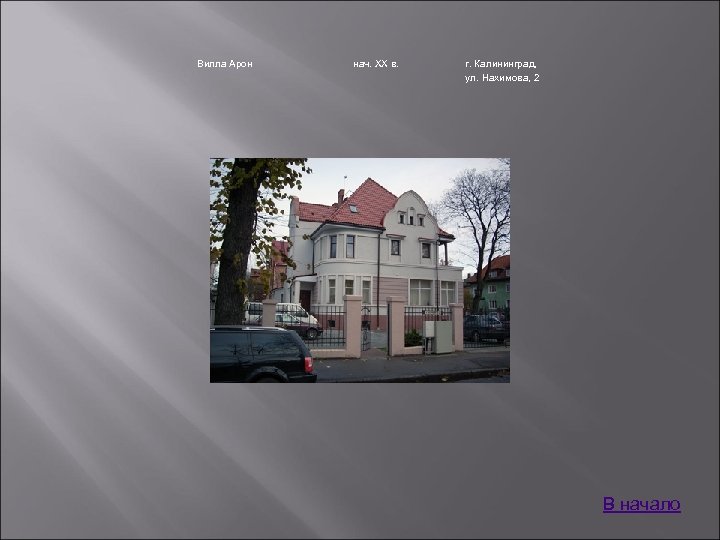 Вилла Арон нач. XX в. г. Калининград, ул. Нахимова, 2 В начало 