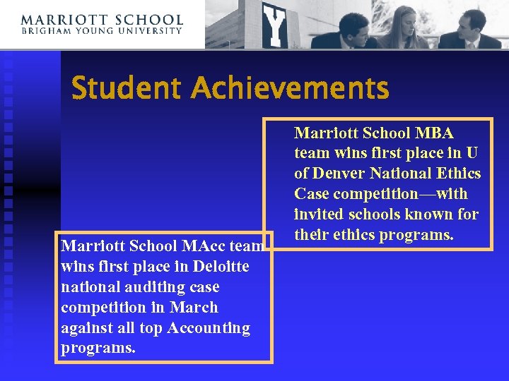 Student Achievements Marriott School MAcc team wins first place in Deloitte national auditing case