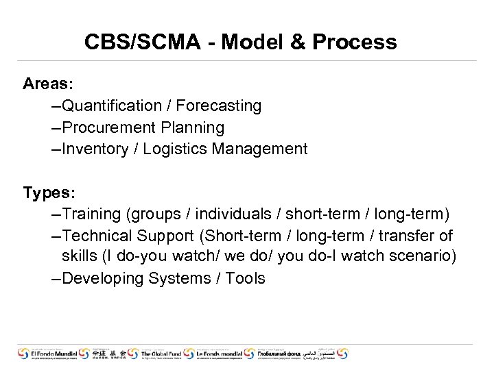 CBS/SCMA - Model & Process Areas: – Quantification / Forecasting – Procurement Planning –