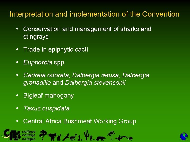 Interpretation and implementation of the Convention • Conservation and management of sharks and stingrays