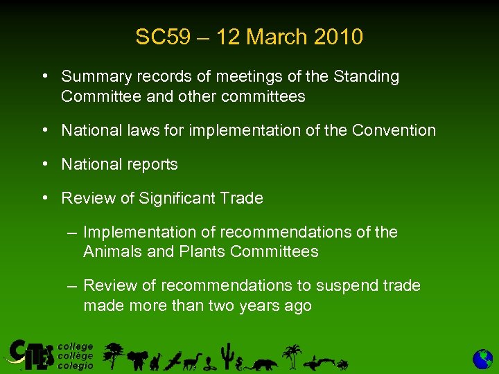 SC 59 – 12 March 2010 • Summary records of meetings of the Standing