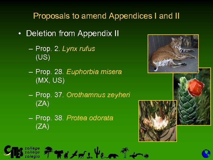 Proposals to amend Appendices I and II • Deletion from Appendix II – Prop.