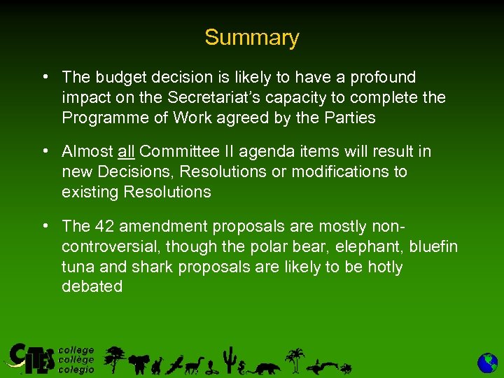 Summary • The budget decision is likely to have a profound impact on the