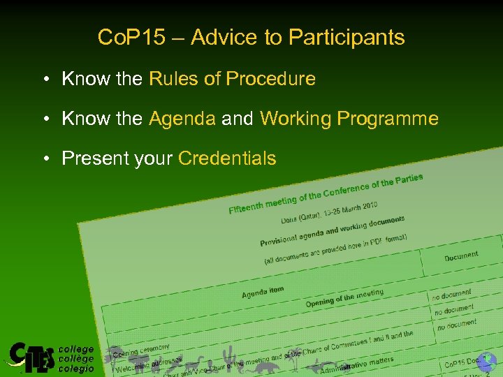 Co. P 15 – Advice to Participants • Know the Rules of Procedure •